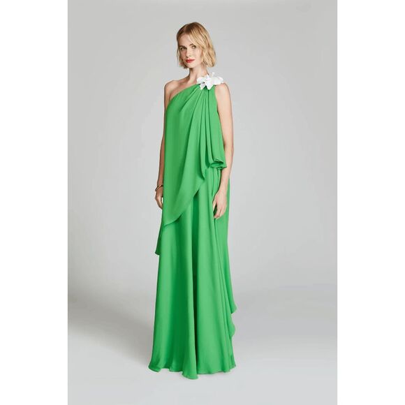 HALSTON Solena Georgette Gown In Tree Top US 6 $745 - Picture 1 of 14